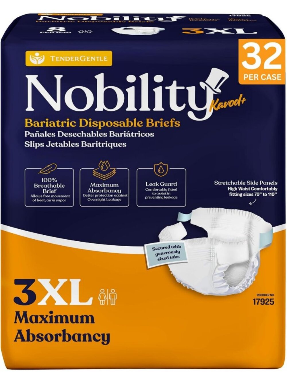 3XL Bariatric Disposable Adult Diapers - 32 Pack, Max Absorbency, Stretchable